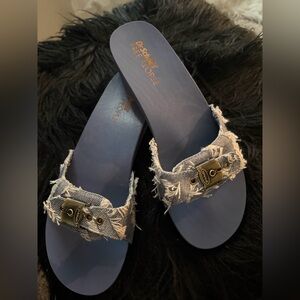 Free People Blue Denim-Trim Slide Clog Sandals Dr Scholls 🔥Size 10 Brand New 🔥